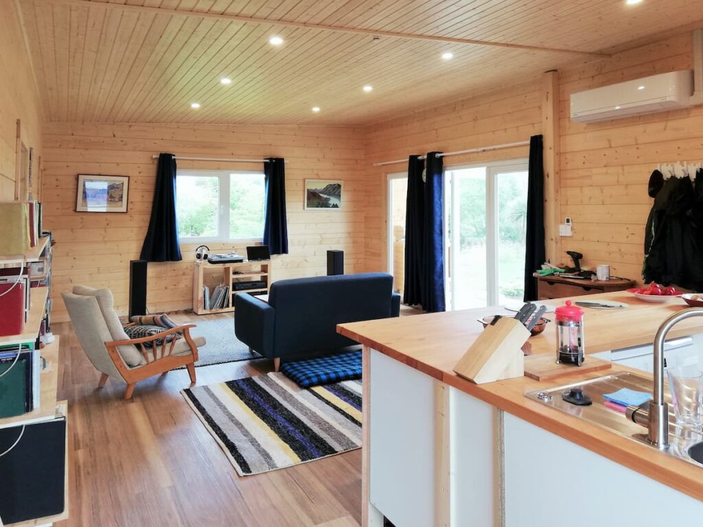 Living room and kitchen, Ibiza, Otago, New Zealand