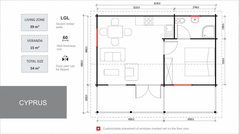 54m² granny flat floor plan