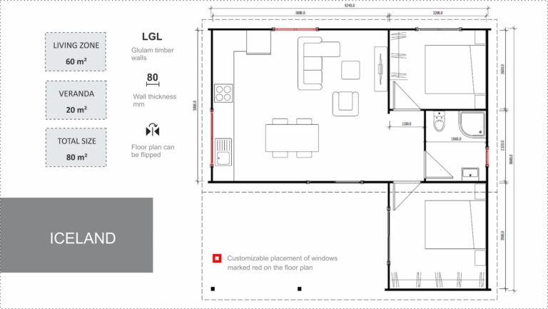 80m² granny flat floor plan