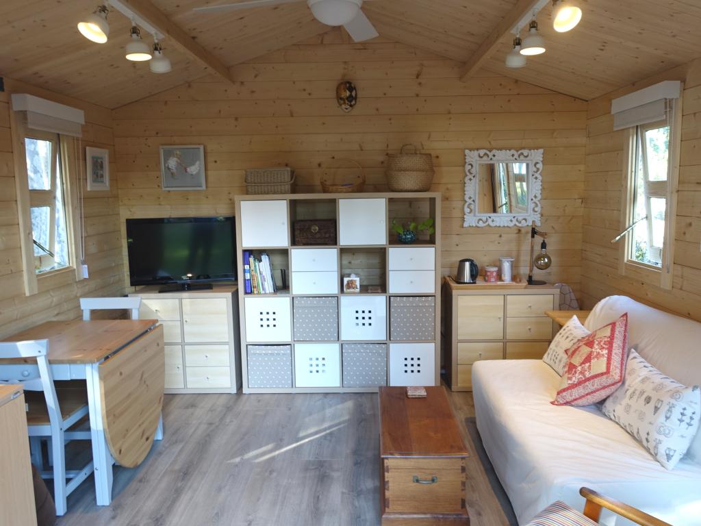Backyard cabin as sewing room