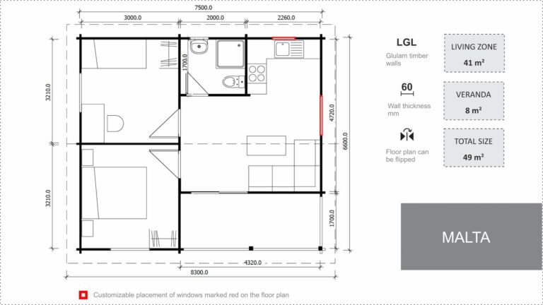 Granny flat Malta 2 bedroom floor plan