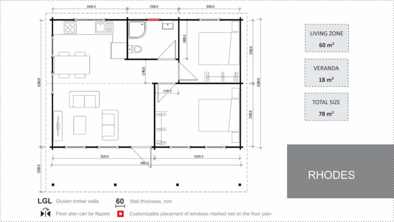 78m² granny flat floor plan
